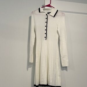 White Ribbed Dress with Black Trim